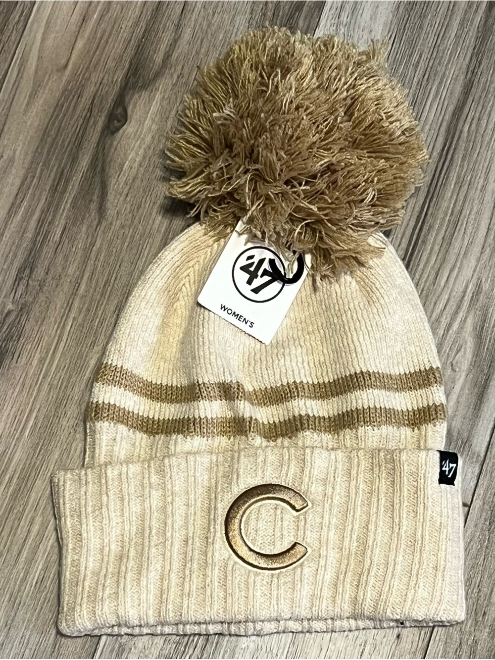 47 Women's Chicago Bears Cream and Gold Pom Beanie